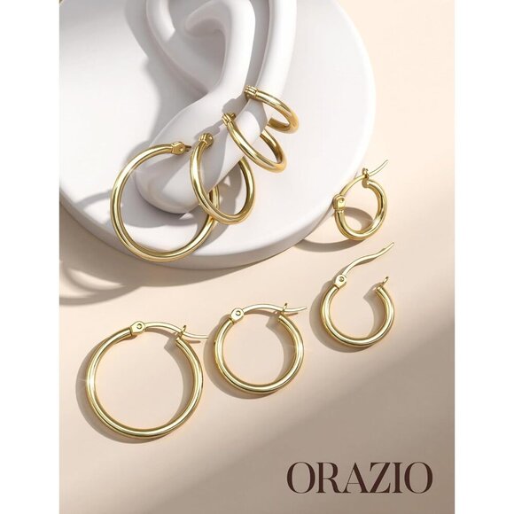 Women’s Stainless Steel Hoop Earrings Set 8 Pairs Gold Silver 10-20MM - Picture 7 of 8